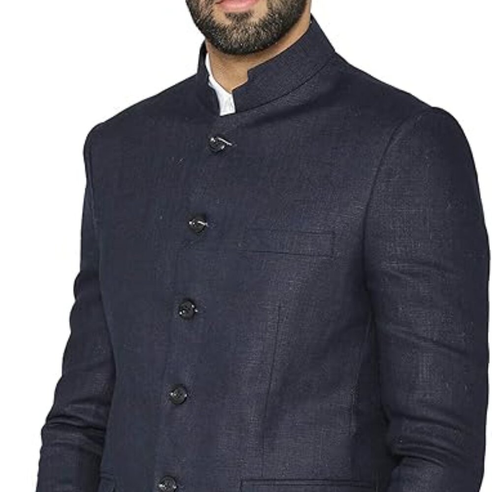 WINTAGE Men's 100% Linen Festive and Casual Blazer Coat Jacket: Navy Blue
